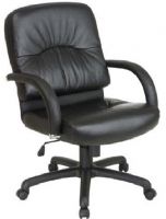 Office Star EX5301 Mid Back Managerial Leather Chair, Contour Seat and Back with Built-in Lumbar Support, Pneumatic Seat Height Adjustment, Locking Tilt Control with Adjustable Tilt Tension, PP Loop Arms, Fabric Grade - Top Leather Black, 21" W x 19.5" D x 4" T Seat Size, 21" W x 27" H x 4" T Back Size, 21" Arms Max Inside (EX-5301 EX 5301) 