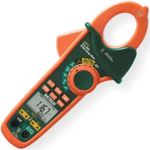 Extech EX613 Dual Input Clamp Meter 400A + NCV; True RMS measurements for accurate AC Voltage and Current measurements; Dual type K thermocouple input with Differential Temperature function (T1, T2, T1-T2); Built-in non-contact Voltage detector with LED alert; DC uA multimeter function for HVAC flame rod Current measurements; Data Hold plus fast Peak Hold of current surges during motor startup; UPC: 793950376133 (EXTECHEX613 EXTECH EX613 CLAMP METER NCV)