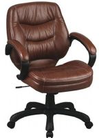 Office Star EX6201 Deluxe Mid Back Leather Chair with Padded Arms, Contoured cushions, Built-in lumbar support, Pneumatic seat height adjustment, Locking tilt control, Adjustable tilt tension, 21W x 19.5D x 4.5T Seat Size, 21W x 23.5H x 4.5T Back Size, Leather padded loop arms, Available in Black, Light Coffee or Burgundy Top Grain Leather (EX-6201 EX 6201) 