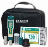 Extech EX800 ExStik 3-in-1 Kit (pH, Chlorine, Temperature); Flat surface electrodes work in liquids, semi-solids and solids; Memory stores and recalls 15 readings and saves last calibrated value; Data validation indicators show user the reading is stabilized; Large 3.5 digit (2000 count) Digital display with bar graph (pH bar graph originates at neutral point 7.00pH; UPC 793950398005 (EXTECHEX800  EXTECH EX800 KIT) 