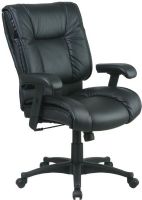 Office Star EX9381-3 Model EX9381 Black Work Leather Mid Back Swivel Chair, Work Smart 93 Series, Pillow Top Seat and Back, Built in Lumbar Support, Pneumatic Seat Height Adjustment, 2-to-1 Synchro Tilt Control, Adjustable Tilt Tension, Top Grain Leather, 22.75W x 20D x 4.5T Seat Size, 22W x 24H x 5T Back Size, Available in Black, Tan or Burgundy Top Grain Leather (EX-9381 EX 9381 EX93813 EX-93813 EX 93813) 