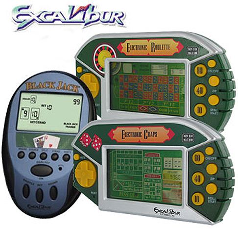 Excalibur 4004 Casino 3 Pack Electronic Games, 3 Vegas style games, Roulette, Black Jack and Craps, Easy to read LCD displays, Sound Effects and real human voices, Each game requires 2 'AAA' batteries not included, Exciting sound effects Electronic Craps, Teaching mode teaches you when to hit or stand Electronic Black Jack, Convenient 4-way button Electronic Roulette  (EXCALIBUR4004  4004  EXCALIBUR-4004   EXCALIBUR 4004)