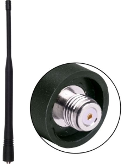Antenex Laird EXE806SF SMA/Female Tuf Duck Antenna, 1/2 Wave Type, 806-866MHz Frequency, 836MHz Center Frequency, 2.5dB Gain, Vertical Polarization, 50 ohms Nominal Impedance, 1.5:1 at Resonance Max VSWR, 50W RF Power Handling, SMA/Female Connector, 8