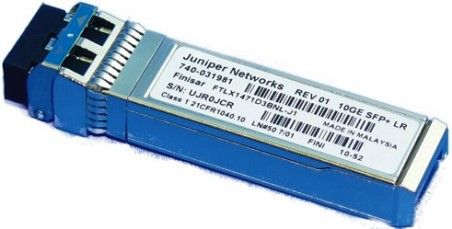 Juniper Networks EX-SFP-10GE-LR SPF+ Transceiver Module For use with EX 8200 series switches, 10 Gbps Rate, LC Connector, 1310 nm Transmitter wavelength, 8.2 dBm Minimum launch power, 0.5 dBm Maximum launch power, 18 dBm Minimum receiver sensitivity, 0.5 dBm Maximum input power, SMF Fiber, 9/125 m Core/Cladding size, 10 km (6.2 miles) Distance (EXSFP10GELR EX-SFP10GE-LR EXSFP-10GELR EX-SFP-10GE)