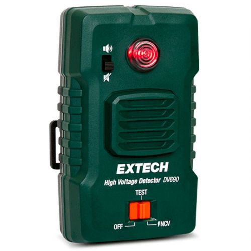 Extech DV690 Non-Contact High Voltage Detector, 69 kV; Detect and monitor electrical fields up to 69 kV; Comply with NFPA 70E, OSHA 1910 Subpart S, and OSHA 1926 Subpart K; Receive clear warning of high voltage from the 106 dB buzzer and bright red LED alarm; Silence the loud audible buzzer with mute switch when preferred; The self-test function ensures reliable and safe operation; UPC: 793950406915 (EXTECHDV690 EXTECH DV690 HIGH VOLTAGE DETECTOR) 