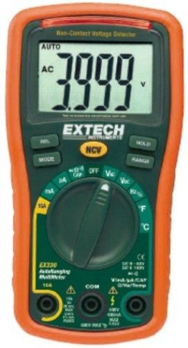 Extech EX330-NIST Mini Autoranging MultiMeter & Temp + Voltage Detector with NIST Certificate, Autoranging, 4000 count, Data Hold, Auto Power Off, Type K Temperature F/C switchable, Capacitance, Frequency, Duty Cycle, Relative function, 0.5% basic accuracy (EX330NIST EX330 NIST EX-330 EX 330)