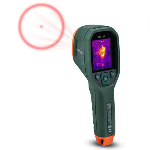 Extech IRC130 Thermal Imager IR Thermometer with MSX, Two-Camera Technology, 80 x 60 True Thermal Imager, Visual Camera, Plus Coaxial Laser; Large 2.4 in. TFT color display (320 x 240 pixels) with intuitive easy-to-navigate menu in 22 languages; Designed with integrated true thermal imager (80 x 60 pixels) to detect what the eyes can't see; UPC: 793950401316 (EXTECHIRC130 EXTECH IRC130 THERMOMETER) 
