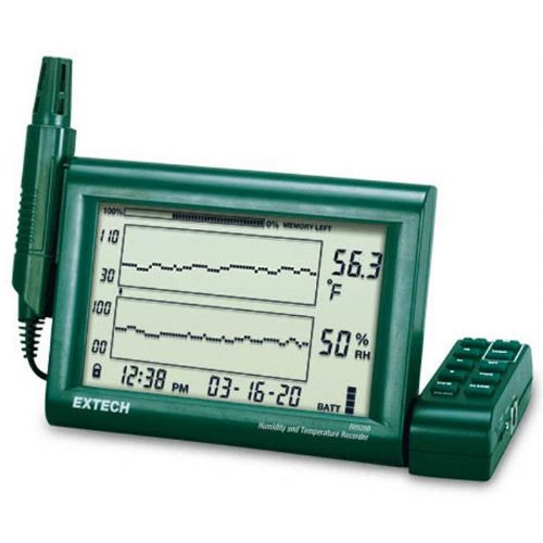 Extech RH520B Humidity+Temperature Chart Recorder with Detachable Probe, Graphical Datalogger for Humidity/Temperature measurements and Dew Point Calculation; Simultaneous numerical and graphical display of Humidity and Temperature or Dew Point readings, plus Time and Date; Measures Humidity and Temperature, plus calculates/plots Dew Point, Wet Bulb, and GPP (grains per pound) with included software; UPC: 793950455227 (EXTECHRH520B EXTECH RH520B GRAPHICAL DATALOGGER) 