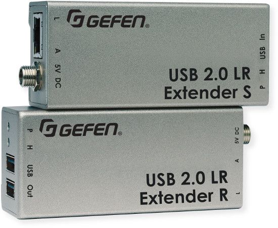 Gefen EXT-USB2.0-LR USB 2.0 Extender; Silver; Operate USB 2.0 peripherals up to 330 Feet (100m) from a computer; Supports low and high-speed USB; Uses industry-standard CAT5, CAT5e, or CAT6 cable; UPC 845344094328 (EXTUSBLR EXTUSB2LR EXT-USB2.0LR EXT-USB2.0-LR EXTUSB2.0LR-GEFEN GEFEN-EXTUSB2.0LR)