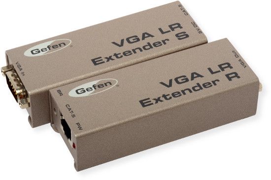 Gefen EXT-VGA-141LR VGA Extender LR; Gray; Extends any VGA or high definition component display up to 330 feet (100 meters); One CAT-5e cable for extension; Supports resolutions up to 1080p, 2K, and 1920 x 1200; UPC 845344000008 (EXTVGA141LR EXT-VGA141LR EXTVGA141LR-GEFEN GEFEN-EXT-VGA141LR EXT-VGA-141LR)