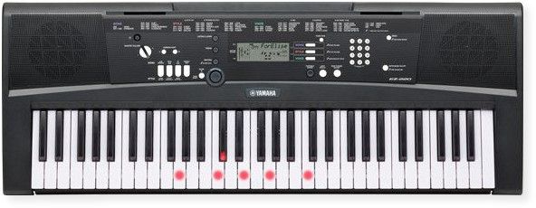 Yamaha EZ-220 Portable Keyboard, 61 standard-size keys, Keyboard / Lighted keys, Voices / Styles, Lesson function - Fingering Guide, Lesson function Yamaha Education Suite, Lesson function, EZ-220 Page Turner application for iPad, Song Book, Portable Grand Button, USB To HOST, Weight 9 lbs, Type Organ Style, Polyphony 32 notes, 392 Stereo Grand Piano + 361 XGlite voices + 17 XGlite Optional Voices + 12 Drum kits + 1 sound effect kit, UPC 086792963136 (EZ220 EZ-220)