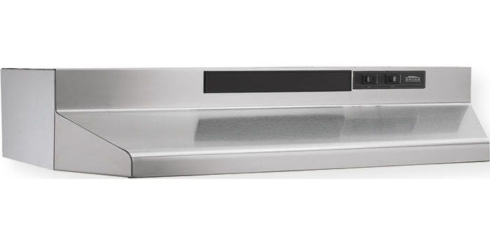 Broan F403004 Under Cabinet Range Hood, Stainless Steel Color, 6.5 sones Noise Level, Dishwasher-safe aluminum grease filter, Four-way convertible Convertible, 3.25