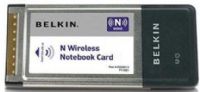 Belkin F5D8013 N Wireless Notebook Card Network adapter, Wireless Connectivity Technology, IEEE 802.11b, IEEE 802.11g, IEEE 802.11n (draft) Data Link Protocol, 2.4 GHz Frequency Band, Link activity, power Status Indicators, MIMO technology, IEEE 802.11b, IEEE 802.11g, IEEE 802.11n (draft) Compliant Standards, Internal integrated Antenna, Omni-directional Directivity, 1 x network - Radio-Ethernet Interfaces, 1 x CardBus Compatible Slots (F5D-8013 F5D 8013) 