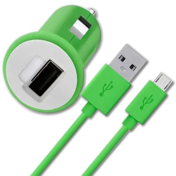 Belkin F8M700BT04-E Belkin Mixit 2.1 Amp Car Charger with 4-Foot Micro USB Charging Cable Green Color; Sleek, compact design; Includes removable Micro USB cable; Compatible with mobile devices with USB ports; Belkin Safety Assurance, Intelligent circuitry with built in voltage sensing detects and responds your device's power needs; Dimensions 52.9
