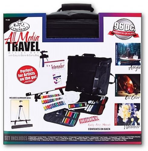 Royal And Langnickel FA-202 All Media Travel Artist Set; The ultimate value in a multi-media set has 96 pieces in all, starting with a portfolio/carry bag with multiple compartments and plenty of watercolor; Dimensions 20.50