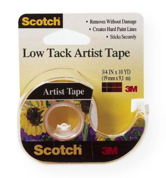 Scotch FA2020 Low Tack Artist Tape; These tapes yield hard paint lines because they bond firmly, yet remove easily leaving no residue behind; Designed specifically for stretching to create curved edges; 10-yard rolls; Shipping Weight 0.09 lb; Shipping Dimensions 3.88 x 0.79 x 3.66 in; UPC 051131936102 (SCOTCHFA2020 SCOTCH-FA2020 SCOTCH/FA2020 ARTWORK)