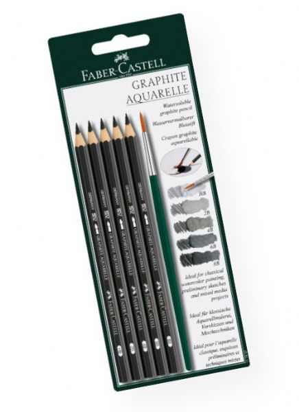 Faber-Castell FC117897 5-Piece Graphite Pencil Set; Water-soluble graphite pencil of highest artists' quality; 3.8mm lead is break-resistant; Ideally suitable for rough sketches of water-colour drawings and watercolour techniques using only graphite; Degrees: H, 2B, 4B, 6B, 8B; Shipping Weight 0.19 lb; Shipping Dimensions 3.6 x 9.25 x 0.45 in; EAN 4005401117896 (FABERCASTELLFC117897 FABERCASTELL-FC117897 ARTWORK)