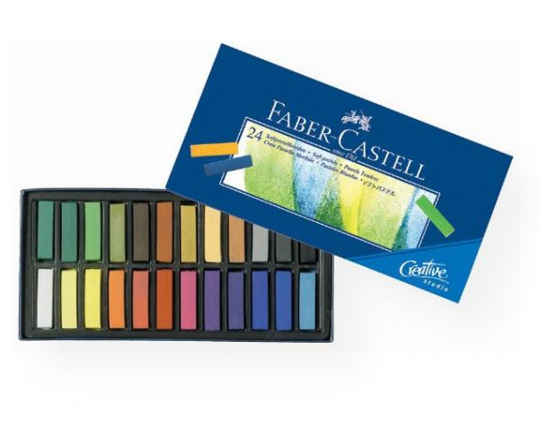 Faber-Castell FC128224 Creative Studio Soft Pastel 24-Color Set; These half-stick soft pastels have vibrant colors and excellent opacity; They give smooth color laydown, great blending ability for rich pastel effects; Acid-free, archival; Each stick measures 1.25