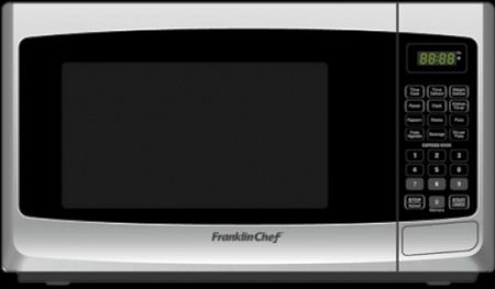 Franklin Chef FC100W Mid-sized Contertop Microwave, Arctic White, 1.0 cubic ft. capacity, 900 watts of total cooking power, 10 variable power levels, 6 electronic controls for one-touch cooking, Rotating glass turntable, Digital display, Child-safety lock, Programmable defrost setting, Dimensions 19.09 x 13.89 x 11.30, Weight 29.60 lbs, UPC 858445003106 (FC-100W FC 100W FC100)