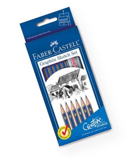 Faber-Castell FC114000 Graphite Sketch Set; A perfect graphite drawing set of six graphite pencils: 2H, HB, B, 2B, 4B, and 6B; Also includes metal sharpener and dust-free eraser; Contents subject to change; Shipping Weight 0.3 lb; Shipping Dimensions 9.00 x 3.8 x 0.9 in; UPC 092633800317 (FABERCASTELLFC114000 FABERCASTELL-FC114000 FABERCASTELL/FC114000 ARTWORK SKETCHING)
