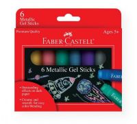 Faber-Castell FC14542 Gel Sticks 6-Color Metallic Set; Unbelievably smooth gel sticks glide on paper; Water-soluble, so adding a little water creates a watercolor effect; Layer and blend multiple colors together for amazing artistic creations; Use metallic sticks for awesome effects on dark paper; Set includes 6 sticks: Silver, Purple, Blue, Green, Red, and Gold; Colors subject to change; UPC 092633703106 (FABERCASTELLFC14542 FABERCASTELL-FC14542 FABERCASTELL/FC14542 ARTWORK) 