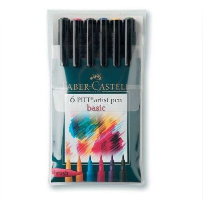 Faber-Castell FC167103 Artist Brush Pen Basic 6 Color Set, Quantity 6; Brush tip sets combine the advantages of a brush and a drawing pen; Each pen features pigmented, waterproof, lightfast India ink which is acid free, and pH neutral; Shipping Dimensions 6.00 x 2.50 x 0.40 inches; Shipping Weight 0.25 lb; UPC 092633801253 (FC-167103 FC/167103 FABERCASTELLFC167103 FABERCASTELLFC-167103 FABER CASTELL PITT ARTIST)