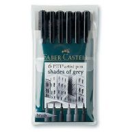 Faber-Castell FC167104 Artist Brush Pen Grey 6 Color Set, Quantity 6, Color Black/Gray; Brush tip sets combine the advantages of a brush and a drawing pen; Each pen features pigmented, waterproof, lightfast India ink which is acid free, and pH neutral; Shipping Dimensions 6.00 x 2.50 x 0.40 inches; Shipping Weight 0.25 lb; UPC 092633801260 (FC-167104 FC/167104 FABERCASTELLFC167104 FABERCASTELLFC-167104 FABER CASTELL PITT ARTIST) 