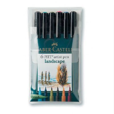 Faber-Castell FC167105 Artist Brush Pen Landscape 6 Color Set, Quantity 6; Brush tip sets combine the advantages of a brush and a drawing pen; Each pen features pigmented, waterproof, lightfast India ink which is acid free, and pH neutral; Shipping Dimensions 8.00 x 4.00 x 0.50 inches; Shipping Weight 0.25 lb; UPC 092633801321 (FC-167105 FC/167105 FABERCASTELLFC167105 FABERCASTELLFC-167105 FABER CASTELL PITT ARTIST)