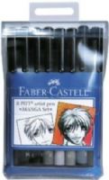 Faber Castell FC167107 PITT Artist Pen Manga Set, 8 pens, 5 shades of gray with brush tips and 3 pens with black ink in three tip styles: Brush, Medium and Superfine, High quality inks are smudge-proof, waterproof, lightfast and archival quality, Includes manga how-to booklet for aspiring artists (FC-167107 FC 167107) 