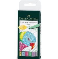 Faber-Castell 167163 6-Piece Pastels Artist Pen Wallet Set, Quantity 6; Combines modern brush nibs with traditional India ink; Rich, deep blacks and vibrant colors are odorless, permanent, waterproof, and lightfast; Shipping Dimensions 7.00 x 2.75 x 0.50 inches; Shipping Weight 0.15 lb; EAN/JAN 4005401671633 (FC167163 FC-167163 FC/167163 FABERCASTELL167163  FABER CASTELL PITT ARTIST) 