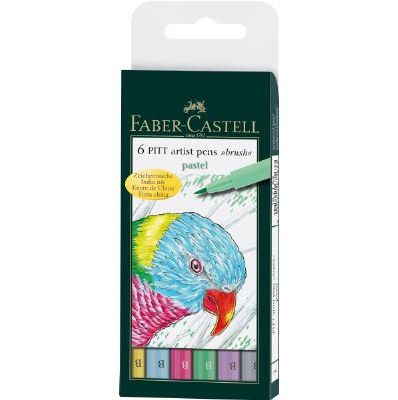 Faber-Castell 167163 6-Piece Pastels Artist Pen Wallet Set, Quantity 6; Combines modern brush nibs with traditional India ink; Rich, deep blacks and vibrant colors are odorless, permanent, waterproof, and lightfast; Shipping Dimensions 7.00 x 2.75 x 0.50 inches; Shipping Weight 0.15 lb; EAN/JAN 4005401671633 (FC167163 FC-167163 FC/167163 FABERCASTELL167163  FABER CASTELL PITT ARTIST)
