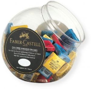 Faber-Castell FC800060 Color Kneaded Eraser Display; Contents 60 erasers for cleaning and highlighting, assorted colors; This is the eraser you want for super clean erasing; Can be stretched and molded into any shape; Size: 6 " x 7 and 1/4 " x 7 and 1/4"; Artist quality; UPC 926338000720 (FC800060 FC800060D FC-800060 FABER-CASTELL-FC8000060 FABER-CASTELLFC8000060 FABER-CASTELL-FC8000060D) 