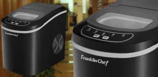 Franklin Chef FCI121B Portable Ice Maker with LED Display, Black Onyx, Produces up to 26 lbs of ice daily, 2 sizes of bullet-shaped ice cubes, LED display, Portable and lightweight, Full ice bucket indicator, Automatic overflow protection, Add water indicator, 1.5 lbs storage capacity, 2.2 liter water reservoir capacity, UPC 858445003427 (FCI-121B FCI 121B FC-I121B FCI121)