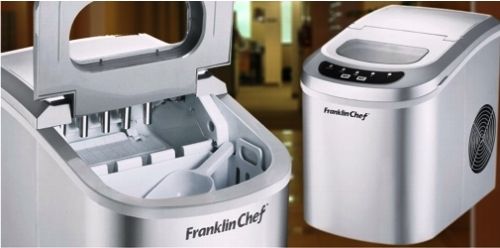Franklin Chef FCI126ZN Portable Ice Maker, Silver, Produces up to 26 lbs of ice per day, Bullet-shaped ice cubes allow drinks to chill more quickly, Always know the dispenser's status with full ice bucket and add water indicators, Don't worry about spills with the automatic overflow protection, A quick 13 minute operating cycle (FCI-126ZN FCI 126ZN FCI126-ZN FCI126 ZN)