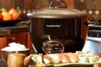 Franklin Chef FCR181B Rice Cooker with New Sauté Feature, Black Onyx, 1.8 liter capacity, Prepares 20-cups of cooked rice, Digital functions, Automatic keep-warm function, Steams vegetables, Full-view tempered glass lid with cool-touch handles, Classic pot-style, Cooking cycle indicator light, Dimensions 11.33 x 11.33 x 9.56, Weight 5.8 lbs, UPC 858445003274 (FCR-181B FCR 181B FC-R181B FCR181BN) 