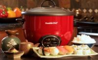 Franklin Chef FCR182R Rice Cooker with New Sauté Feature, Red, 1.8 liter capacity, Prepares 20-cups of cooked rice, Digital functions, Automatic keep-warm function, Steams vegetables, Full-view tempered glass lid with cool-touch handles, Classic pot-style, Cooking cycle indicator light, Dimensions 11.33 x 11.33 x 9.56, Weight 5.8 lbs, UPC 858445003274 (FCR-182R FCR 182R FC-R182R FCR182 FCR182RN) 