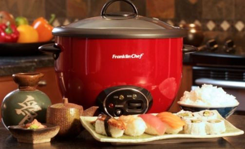 Franklin Chef FCR182R Rice Cooker with New Saut Feature, Red, 1.8 liter capacity, Prepares 20-cups of cooked rice, Digital functions, Automatic keep-warm function, Steams vegetables, Full-view tempered glass lid with cool-touch handles, Classic pot-style, Cooking cycle indicator light, Dimensions 11.33 x 11.33 x 9.56, Weight 5.8 lbs, UPC 858445003274 (FCR-182R FCR 182R FC-R182R FCR182 FCR182RN)