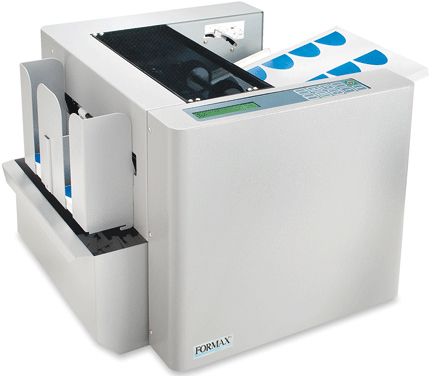 Formax FD 120 Card Cutter, ideal for on-demand processing of full-bleed color business cards, Ideal for full-bleed business cards, postcards, photos, greeting cards; Accepts paper stocks up to 300 gsm, Paper weight adjustment for heavier stock, Paper weight adjustment for heavier stock; Options: FD 120-10: 7
