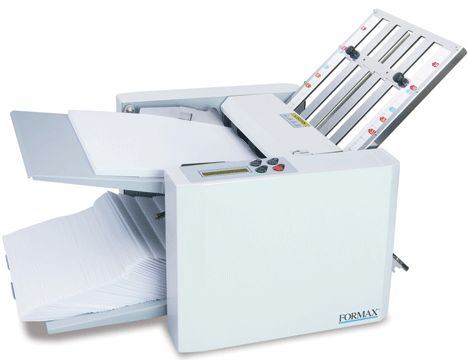 Formax FD 300 Document Folder; CCompact size is ideal for low-volume applications; Quick set-up right out of the box, with simple push-button operation; Pre-Marked for four popular folds: C, Z, Half and Double Parallel in 11 and 14 lengths; Folds up to 7,400 sheets per hour; Paper Sizes: Up to 8.5 x 14; LCD control panel with 3-digit resettable counter; Weight 25 Lbs (FD300 FD 300)
