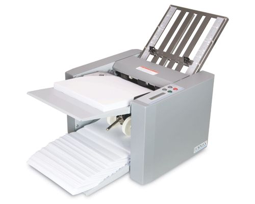 Formax FD 314 Document Folder; Compact size is ideal for low-volume applications; Quick set-up right out of the box, with simple push-button operation; Pre-Marked for four popular folds: C, Z, Half and Double Parallel in 11 and 14 lengths; Folds up to 7,700 sheets per hour; Paper Sizes: Up to 8.5 x 14; LCD control panel with 3-digit resettable counter; Output conveyor for neat and sequential stacking; Weight 27 Lbs (FD314 FD 314)