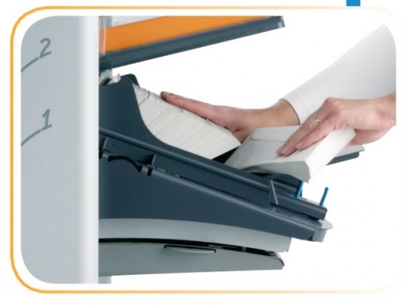 Formax FD 6304-Standar 2FP Document Folder with  one High-Capacity Document Feeder and a Production Feeder; One High-Capacity Document Feeder;  Production Feeder with a capacity of up to 325 BREs or short inserts; Full-color touchscreen control panel; High-Capacity Vertical Stacker holds up to 500 finished envelopes; AutoSetTM one-touch setup; Fully automatic adjustments; Weight 165 Lbs (FD6304Standar2FP FD 6304-Standar 2FP)