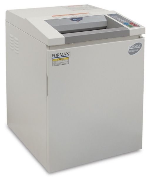 Formax FD 8300HS Deskside Sheredder; Evaluated by NSA: Meets the requirements of NSA/CSS specification 02-01 for Level 6; High Security cross-cut paper shredders; LED Control Panel with digital load indicator; Compact Design: Fits neatly under a desk; All-Metal Cabinet with casters; Auto Start/Auto Stop: Optical sensor detects paper and starts operation automatically; Thermal Overload Protection; Weight 149 Lbs (FD8300HS FD 8300HS)