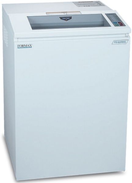 Formax FD 8500HS Office shredder; AEvaluated by NSA: Meets the requirements of NSA/CSS specification 02-01 for Level 6; High Security cross-cut paper shredders; Auto Start/Auto Stop: Optical sensor detects paper and starts operation automatically; ECO Mode: Automatically enters energy-saving standby mode after 5 minutes of inactivity; Extra-wide 16 Feed Opening; Continuous-Duty Motor for non-stop operation; All-Metal Cabinet with casters; Weight 242 Lbs (FD8500HS FD 8500HS)