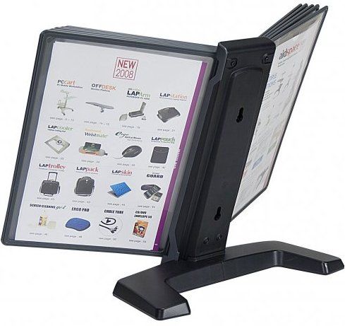 Aidata FDS005L Flip & Find Basic Display, Also called FDS005L-10, Modular design easily adds more capacity, Display panel holder with sturdy slip-proof weighted base, Includes 10 pockets with 10 index tabs, Display up to 20 pages frequent reference information, Display panels tilt 25 providing viewing comforts, Simple assembly required (FDS005L10 FDS005L 10 FDS005 FDS-005)