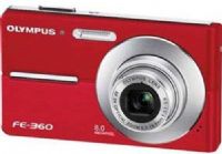 Olympus FE-360 Digital Camera, Red, Image Sensor 8.0 Megapixels (effective), 1/2.35 CCD, Zoom 3x Optical Zoom + 4x Digital Zoom (Seamless to 12x), Aperture Range f3.1 (W) / f5.9 (T) (FE360 FE 360)