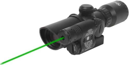 Firefield FF13017 Refurbished Riflescope 1.5-5 with Attached Green Laser, Black, 1.5x-5x Magnifications, 32mm Objective lens diameter, Illuminated central crosshairs, Adjustable side mounted laser, Reticle brightness settings 1-5 levels, Duplex IR Reticle, MOA adjustment 1/2, Eye relief 105mm-90mm, Field of view (ft @ 100 yd) 42  14.7, UPC 810119013088 (FF-13017 FF 13017)