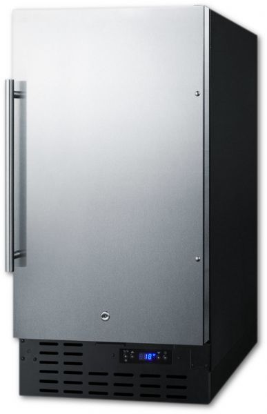 Summit FF1843BSSADA ADA Compliant Built-In Undercounter All-Refrigerator With A Stainless Steel Door, Black Cabinet, Digital Thermostat And Front Lock, 18