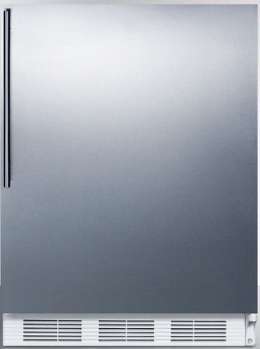 Summit FF61SSHV Freestanding Counter Height All-refrigerator for Residential Use with Automatic Defrost, Stainless Steel Wrapped Door and Professional Thin Handle, White Cabinet, 5.5 Cu.Ft. Capacity, RHD Right Hand Door Swing, Hidden evaporator, One piece interior liner, Adjustable glass shelves, Fruit and vegetable crisper, Wine shelf (FF-61SSHV FF 61SSHV FF61SS FF61)