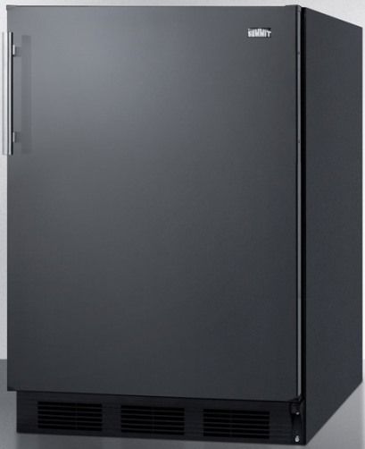 Summit FF63B Freestanding Residential Counter Height All-refrigerator with Automatic Defrost and Deluxe Interior, Black Cabinet, 5.5 Cu.Ft. Capacity, Reversible door, RHD Right Hand Door Swing, Hidden evaporator, One piece interior liner, Adjustable glass shelves, Fruit and vegetable crisper, Wine shelf, Door storage, Interior light, Adjustable thermostat (FF-63B FF 63B FF63)