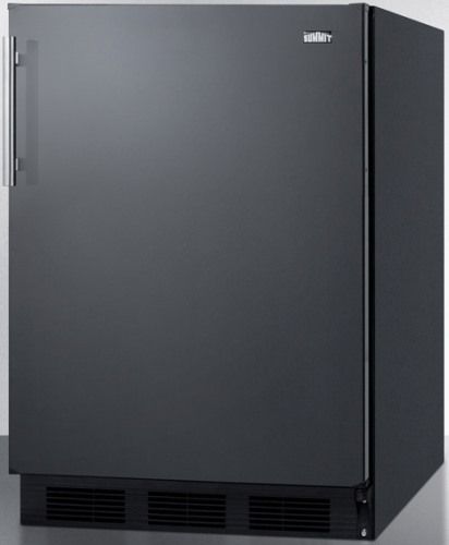 Summit FF63BBIADA ADA Compliant Built-in Undercounter All-refrigerator for Residential Use with Automatic Defrost, Black Cabinet, 5.5 Cu.Ft. Capacity, Reversible door, RHD Right Hand Door Swing, Hidden evaporator, One piece interior liner, Adjustable glass shelves, Fruit and vegetable crisper, Wine shelf, Door storage, Interior light, Adjustable thermostat (FF-63BBIADA FF 63BBIADA FF63BBI FF63B FF63)